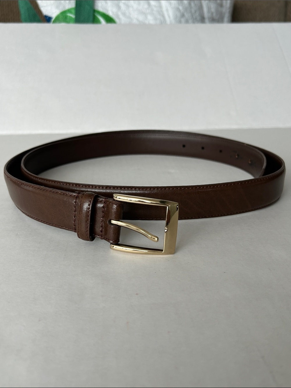 Jos. A. Bank Brown Leather Belt with Gold Buckle